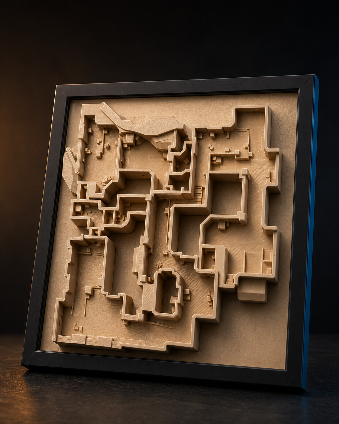 Çerçeveli 3D baskı Dust 2 haritası